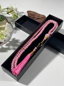 99颗6毫米仿珍珠玻璃念珠/米斯巴哈（祈祷念珠），带流苏，中东风格祈祷手链，礼盒装 - 彩色 - 查看 5