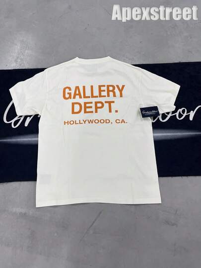 Gallery "Cream Orange" Shirt,100% Cotton Printed T-Shirt,Stylish Design, Men's Graphic T-Shirt, Minimalist Design, Vintage Casual Style, Hip-Hop Style. Suitable For Outdoor Leisure Activities, Family Gatherings, And Dinners With Friends.