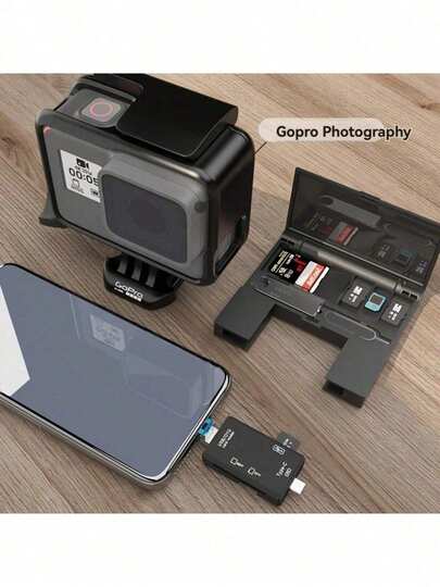 7-In-1 Multifunctional Mini SD/ U Memory Card Reader - Type C, Wireless Connectivity, Matte Plastic Finish - Data Transmission For Digital Cameras, Smartphones, Tablets With Storage Box