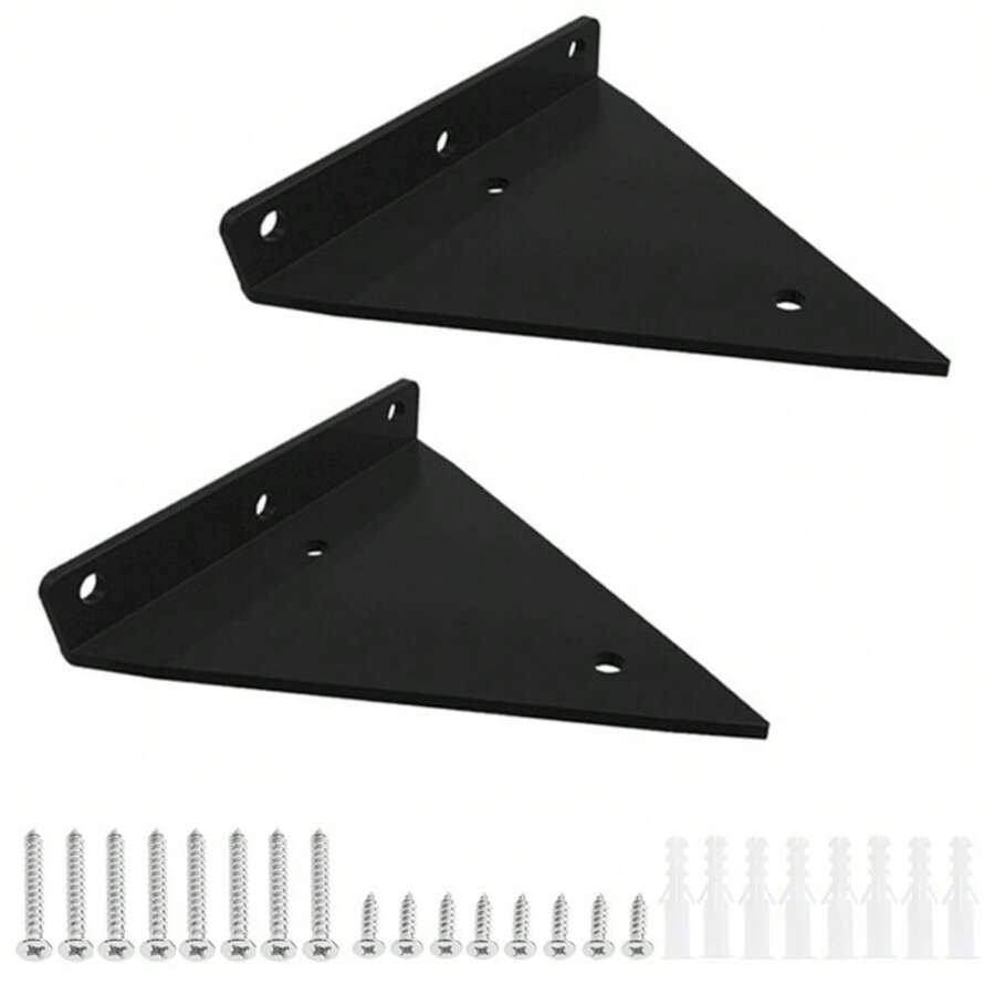 2Pcs Floating Shelf Brackets 5 Inch Invisible Triangle Iron Wall Mounted Shelf Black - 2PCS - View 1