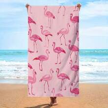 1 Flamingo Pattern Beach Towel With A Seamless Design Featuring Flamingos In Various Poses, Accented With Vibrant And Soft Pink Tones On A Gentle Background. Made With Soft, Ultra-Fine Microfiber Fabric, This Extra-Large, Unisex Towel Is Suitable For Swimming, Travel, Camping, And Other Activities. - 7PC - View 3