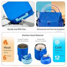 Lunch Box Set With Bento Box Container, 17OZ Stainless Steel Food Soup Thermo,  Water Bottle & Portable Insulated Lunch Bag – Leakproof, Hot/Cold Retention For Schoolsss, Travel(Blue) - 藍色 - 查看 4