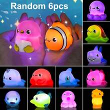 1/2/4/6/8/10pcs Light Up No Hole Ocean Animals Set, Glitter Colorful Bathtub Floating Water Toys, Great Gifts For Bathroom Water Tub Games Pool Party - Multicolor - View 8