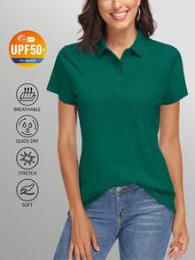 KEFITEVD Women's Polo Shirts UPF 50+ Sun Protection 4 Buttons Casual Work Quick Dry Short Sleeve Collared Golf Shirt - 翠綠色 - 查看 1