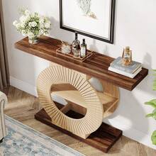 LITTLE TREE Entryway Sofa Table With Circle Base, Console Table With Storage And Shelves For Living Room, Hallway - Brown - View 9
