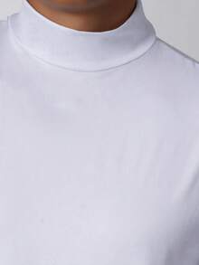 Men's Summer Versatile Mock Neck T-Shirt With Graphic Print, Suitable For Casual, Commute And Home Wear - White - View 3