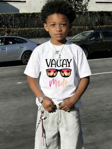 Boys & Teens' Casual Graphic Print Round Neck Short Sleeve T-Shirt, Summer Top - 白色 - 查看 1