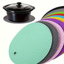 3pcs Silicone Heat Resistant Placemats - Round Non-Slip Pot Holder Mats For Kitchen Countertops & Dining Tables, Multi-Purpose Hot Pad Trivets For Hot Dishes, Outdoor Picnics & BBQ Use - 彩色 - 查看 10