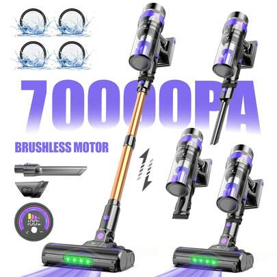 Vortisys Odkurzacz V2, silnik bezszczotkowy 500 W, moc ssania 60 kPa, 8 akumulatorów o pojemności 2200 mAh, zmywalny filtr HEPA*4, pojemnik na kurz o pojemności 1,3 l, lekki odkurzacz do sierści zwierząt, podłóg i płytek