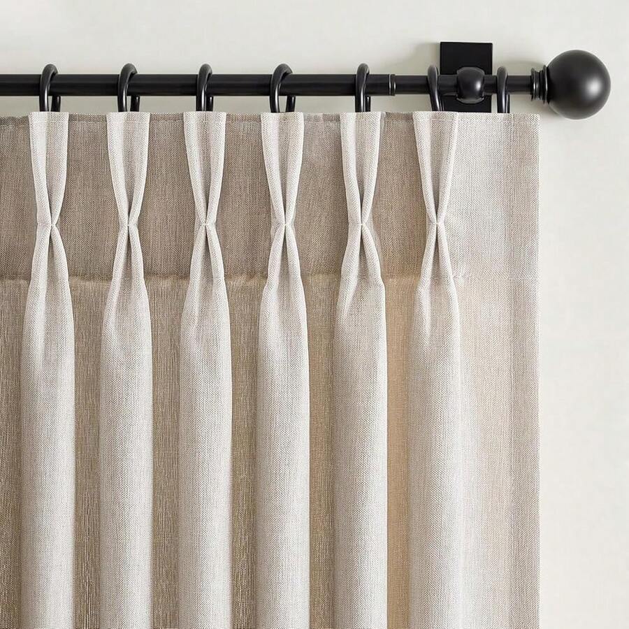 Pinch Pleated Linen Curtains 96 Inches Long 2 Panel Set (40\ W X 96\ L) For Living Room & Bedroom Window Natural Birch Light Filtering With Hooks,Rings & Back Tab,Neutral Boho Farmhouse Style - Natural - 查看 1