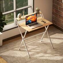 Foldable Computer Desk With Monitor Stand, 81.5cm Small Home Office Table, Compact Writing Study Desk For Small Spaces - Natural Wood1 - View 8