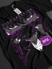 Solo Leveling Shirt Sung Jinwoo Tshirt Haein T-Shirt Beru Top Igris Anime Tee (7) - 黑色 - 查看 1