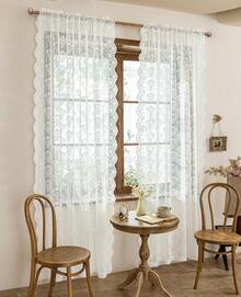 Romantic Floral Lace Curtains, 84 Inch Length, Light Filtering Sheer Panels, Set Of 2, Natural White - Màu trắng tự nhiên - Xem 2