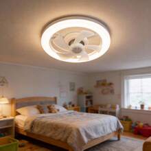 Circular Ceiling Fan With LED Light, 360° Rotation, Wireless Control, Multifunction, Plastic Blades, Modern Design, Adjustable Speeds, Timer Program, Suitable For Indoor Use In Home, Office, Living Room, Bedroom, Easy Installation, Low Energy Consumption, White Finish - White - View 2