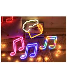 Luminária de LED neon rosa em formato de nota musical, com dupla alimentação (bateria/USB), iluminação suave, tamanho 17 x 14 cm, ideal para quarto de menina, dormitório, presente de Dia dos Namorados e decoração de festas. - Branco - Ver 4