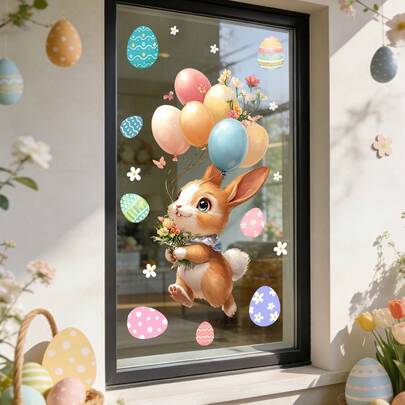 1/3 pezzi Adesivi creativi a tema pasquale con coniglio e uovo, decalcomanie riutilizzabili in PVC a doppia faccia, adatte per decorare soggiorni, porte scorrevoli in vetro e camere dei bambini.