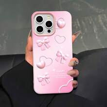 Estuche para teléfono con patrón de lazo de corazón rosa compatible con  17,  16 Pro Max,  15 Pro Max,  13 y  12, resistente al agua, a las caídas, a los arañazos, elegante y resistente a las manchas. Un gran regalo para familiares, amigos, amantes, novios/novias y el Día de San Valentín. - Rosa - Ver 2