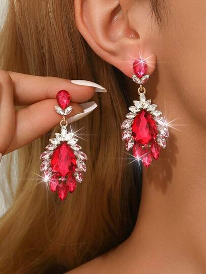 1 Pair Of Elegant Heart-Shaped Zirconia Pendant Earrings For Women's Wedding Party, Exquisite Jewelry Earrings