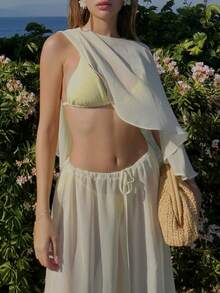 Women Sheer Poncho Tops .Y Y2k Sheer Off Shawls Shrug Summer Beach Wedding Scarf Shawls .Y Cover Up Cape Shirt Beachwear - 白色 - 查看 3