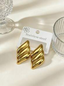 Stainless Steel Gold-Plated Ear Studs, Concave-Convex Texture, Low Allergenic, Nickel-Free, Heart-Shaped Ear Studs, Thick Gold Lady's Ear Studs, Fashionable Declaration Geometric Texture Lightweight Anti-Allergy Ear Studs, Retro Jewelry Dance Party Gifts, Lady's Ear Studs, Fashionable Heavy And Unique Pendant Ear Studs, Lady's Gold Earring Set, Exquisite Gold-Plated Pendant Ear Studs, Anti-Allergy Ear Studs, Fashionable Jewelry, Lady's Gifts - Multicolor - View 3