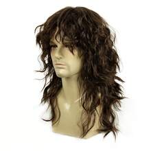 Peluca retro mullet de los años 70 y 80 con flequillo, larga, peluda y rizada, estilo disco en marrón oscuro, unisex, estilo hippie rock, disfraz para fiesta temática de los 80, cosplay de anime, cabello sintético resistente al calor, peluca estilo años 70, REEWES de 48 cm. - Marron oscuro - Ver 6
