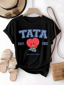 Camiseta TATA BT21, K-pop, dibujos animados, casual, fanáticos coreanos, universidad,blusas elegantes dama,tops,parejas,blusas curvy mujer. - Negro - Ver 1