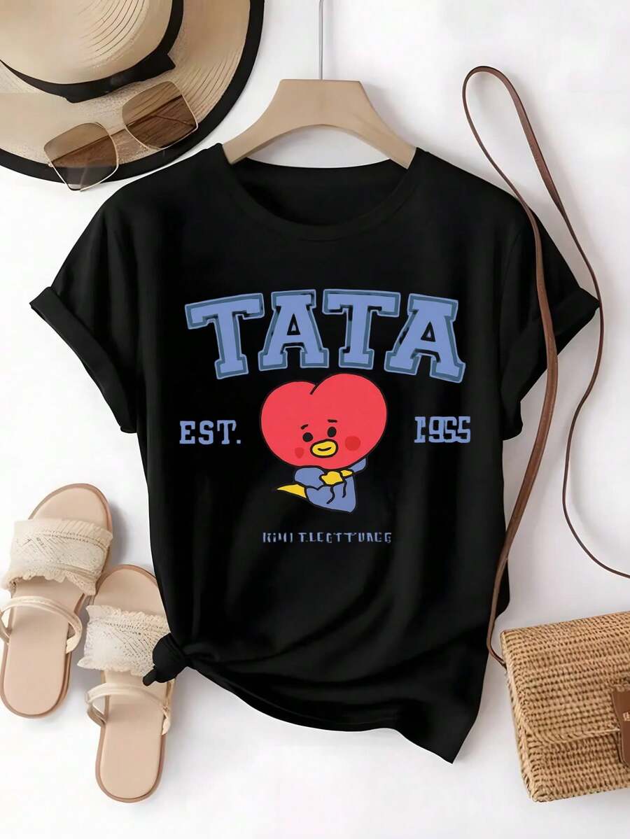 Camiseta TATA BT21, K-pop, dibujos animados, casual, fanáticos coreanos, universidad,blusas elegantes dama,tops,parejas,blusas curvy mujer. - Negro - Ver 1