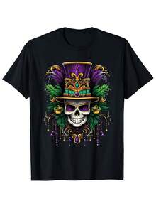 Personality  Black Skull Pattern Cotton Short Sleeve T-shirt.Suitable for wearing in spring and summer, T-shirt is a casual and y short-sleeved top - Negro - Ver 1