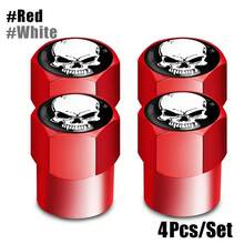 Tapa de vástago de válvula de neumático con logotipo de calavera de aleación de aluminio, tapas de válvula de aire de vástago de rueda de neumático para automóviles, 4 piezas por juego 8EM6 - Rojo-Negro-Blanco - Ver 12