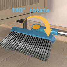 3-In-1 Plastic Broom Dustpan Set With Squeegee, White & Blue, 180° Rotatable 90° Foldable Cleaning Kit For Home - A - View 5