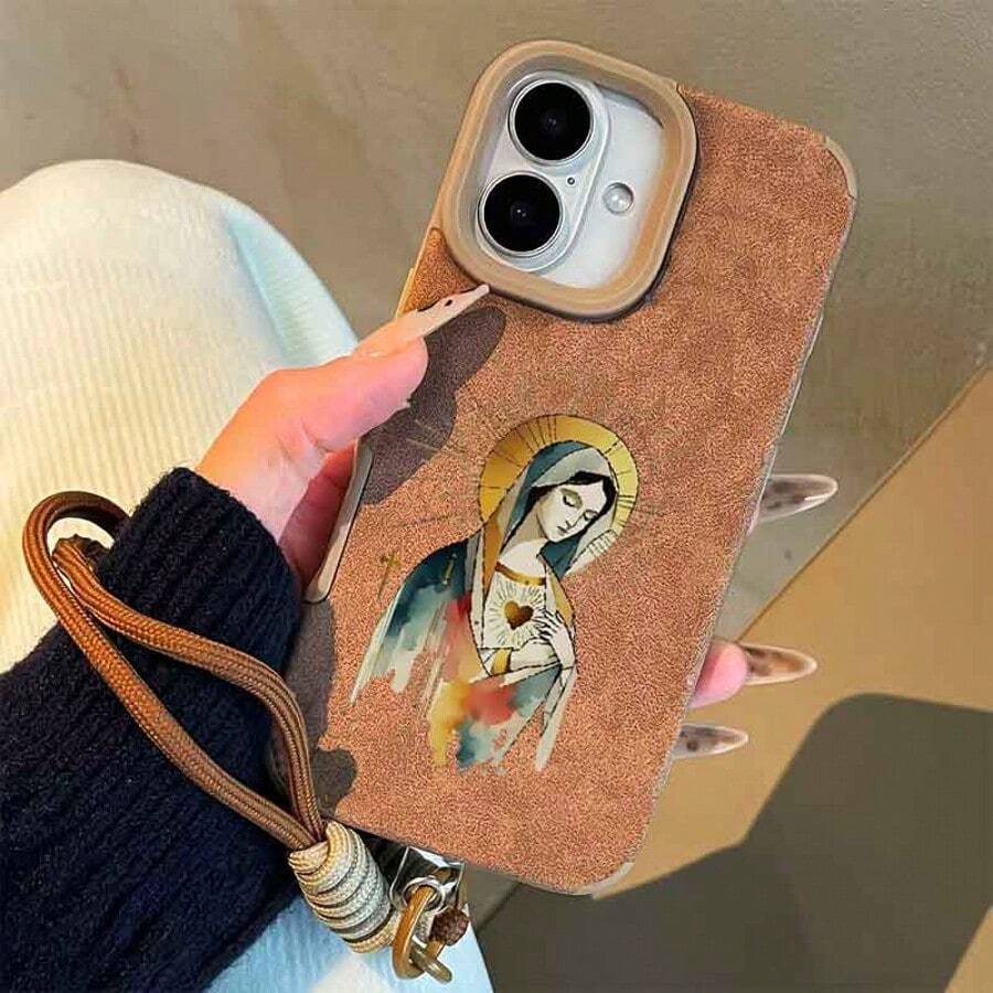 1 件装经典简约棕色皮革女神元素软壳保护套，带挂绳，兼容 17/17 Pro/17 Pro Max/11/12/13/14/15/16/17 Pro Max 系列 - 彩色 - 查看 1