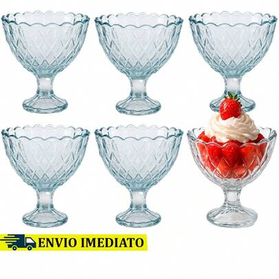 Kit Jogo 06 Taças Sobremesa Sorverte Sidney 200ml Vidro Transparente Trabalhado Desing Moderno