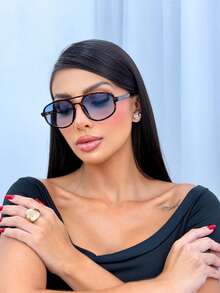 OCULOS ASSIMETRICO TARTARUGA LENTE AZUL  Vintage    TENDENCIA  DA MODA UV400 - Marrom - Visão 2