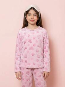 Teddy Plush Winter Pajamas For Kids - Pink Heart - Hot Pink - View 7