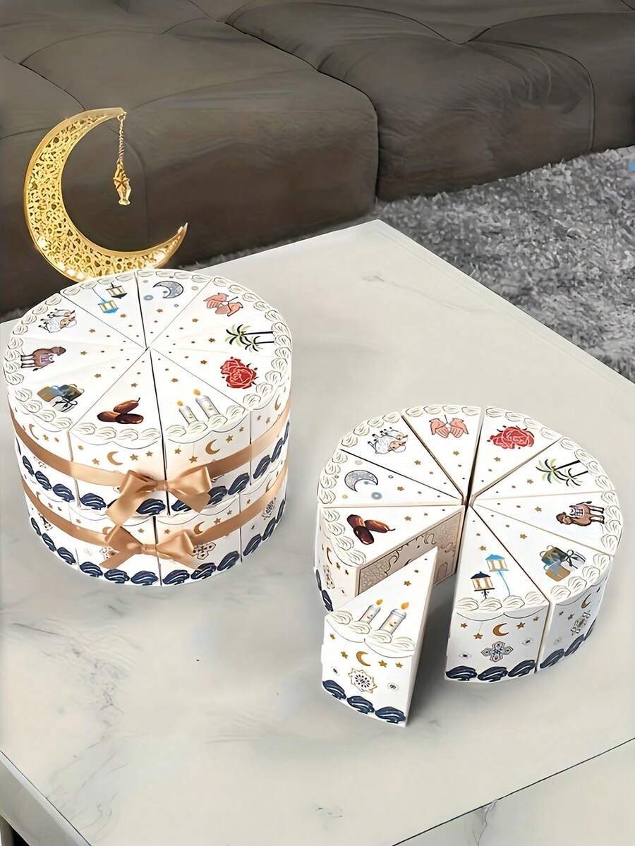 10pcs Eid Mubarak Gift Bags With Bow Ribbon, Novelty Cake Shaped Party Gift Boxes, Suitable For Eid Celebration - Multicolor - View 1