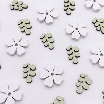 30pcs White And Natural Color Leaf Shaped Wooden Colorful Chips With Green Leaves. Suitable For Spring And Easter Decoration, Home Decor, Applicable For Various Occasions. Art Painting, Retro Wooden Decorations. Back To School, Graduation Ceremony, Bedroom/Indoor Desktop Decor, Wall Decor, DIY Crafts, Spring Summer Leaf Decoration.