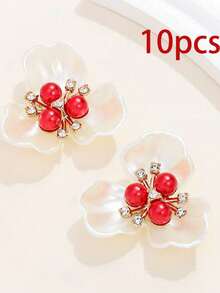 10/5 chiếc khuy trang trí hình hoa đính ngọc trai giả, phụ kiện trang trí mũ, váy, đồ thủ công tự làm. - Đỏ - Xem 8