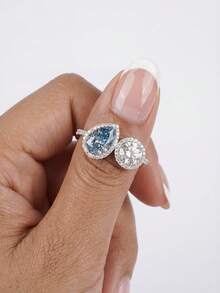 1枚925纯银戒指，镶嵌水滴形钻石，独特日常/约会之夜珠宝礼物，新年/情人节礼物 - 水滴圓鑽戒指 - 查看 2