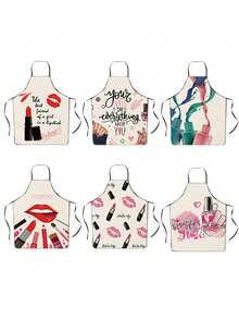Makeup Lipstick & Nail Polish Pattern Apron, Funny Creative Kitchen Apron For Home Use, Anti-Stain - A - View 6