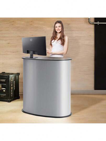 Portable Tradeshow Podium Table, 35.43" X 19.29" X 37.01", Display Exhibition Counter Stand Booth Fair With Wall, Foldable Promotion Retail Bar Table Pop Up Podium Counter With Carrying Bag