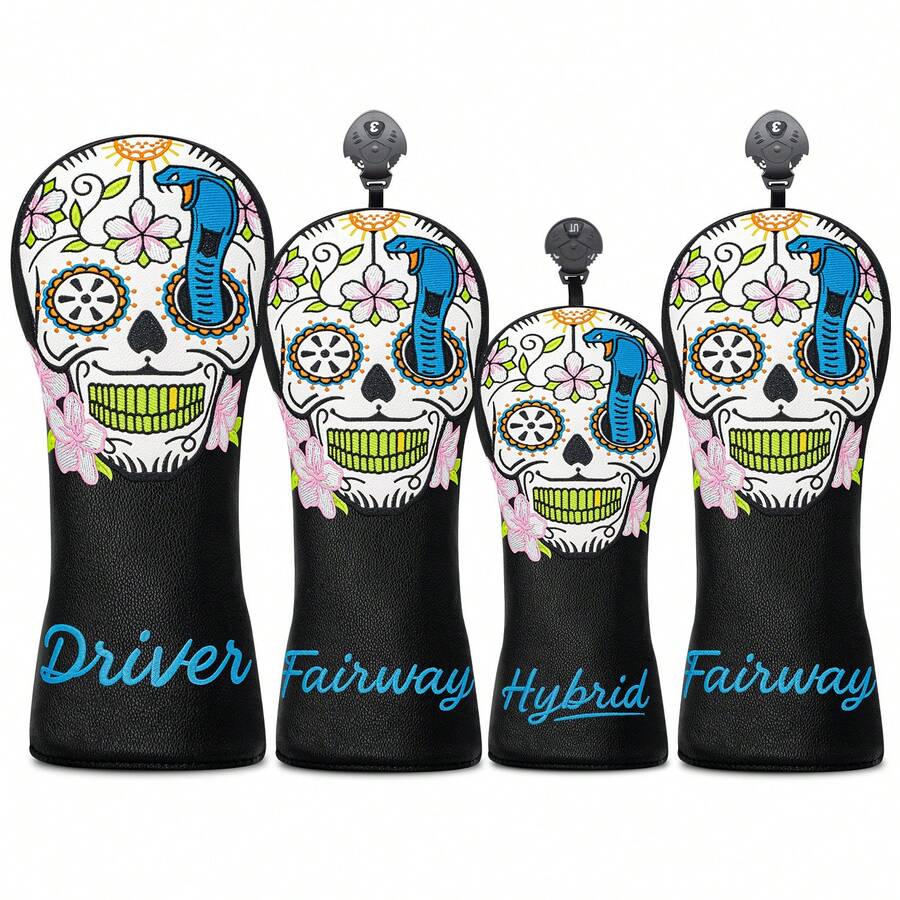Fashionable Skull Design Golf Club Head Cover, Fits #1 Wood, #3 Wood, #5 Wood And Other Numbered Clubs - Black - View 1