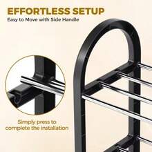 4 Tier Shoe Cabinet, Adjustable Freestanding Shoe Organizer, Stainless Steel Metal Plastic Shoe Rack For Entryway Shoe Storage & Closets, Sturdy Rack Holds 16-20 Pairs, Space-Saving Easy To Install For Hallway Wardrobe Door Bedroom Dorm - 黑色 - 查看 10