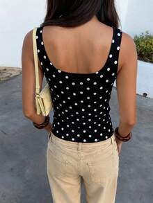 Women's Y2k Polka Dot Tank Top Sleeveless Square Neck Slim Fit Crop Tops Summer Backless  Basic Camisole Vest Going Out Top Tee Party Streetwear - 黑色 - 查看 2