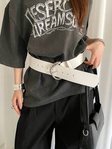 1pc Coffee Color PU Material D-Shaped Buckle Suede Vintage Versatile Wide Belt - White - View 6