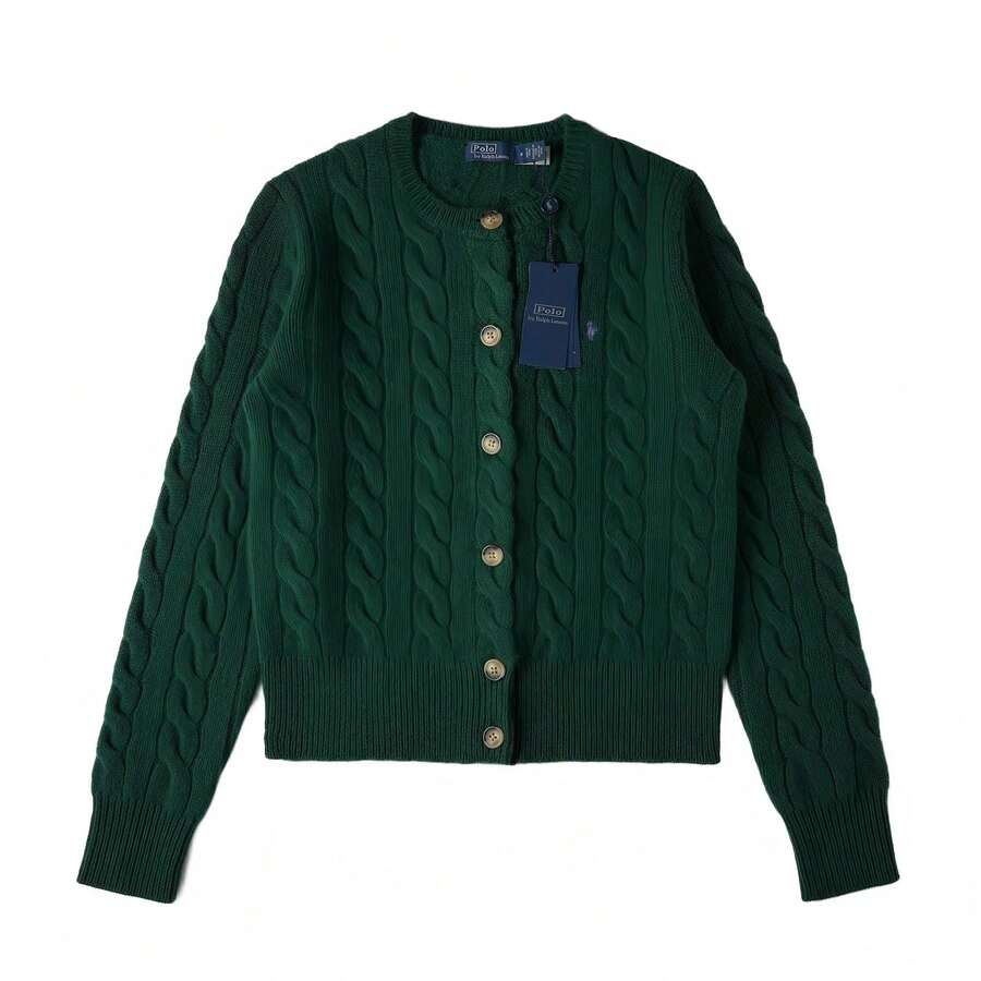 Polo Ralph Lauren Classic Embroidered Wool Cardigan | Cable-Knit Cashmere Blend Crewneck Button-Front Sweater, Women's Timeless Knitwear - 墨綠色 - 查看 1