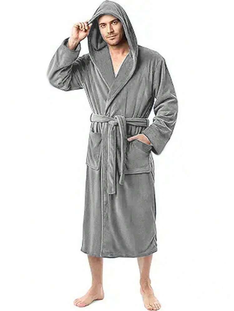 1 pieza Bata de baño unisex de unicolor, bata de hotel, se puede usar como toalla, bata, con capucha o solapa, disponible en varios colores, adecuada para el hogar, hotel, baño, fiesta, piscina, picnic, todas las estaciones, decoración del baño, regalo, bata de baño, accesorios de baño, regalo del Día de San Valentín - bata de baño de lana coral - Añade 17