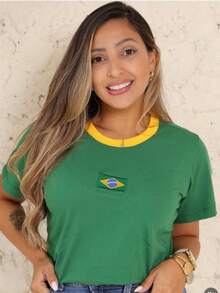 T-Shirts Embroidered With The Brazilian Flag. - Green - View 2
