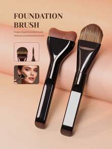 2Pcs Coffee Pillow & Tongue Foundation Brushes - Soft Dense Bristles, Streak-Free Finish, Fits Liquid/Powder/Cream, Pro & Beginner Ideal - Mocha Brown - View 1