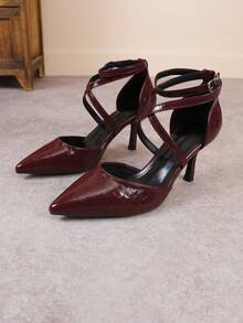 Women's Pointed Toe Sexy Stiletto High Heel Pumps, Fashion Versatile Dress Sandals - Burgundy - View 2