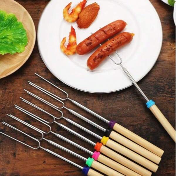 2pcs/4pcs/6pcs Extendable Barbecue Skewers With Colorful Handles, Expandable Up To 81.28cm Long Metal Grilling Skewers, Suitable For Barbecue, Picnic, Outdoor Cooking, Camping And More, Metal Material, Easy-Grip Handles, Great For Outdoor Activities And Family Gatherings, Picnic Equipment